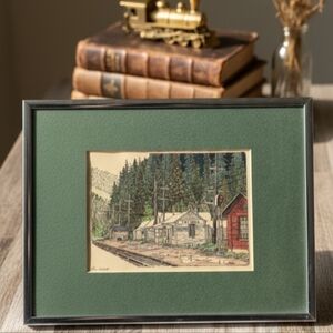 Ron Wiebe XL "East Portal" Framed PNW Railroad Art Print Vintage Train Station